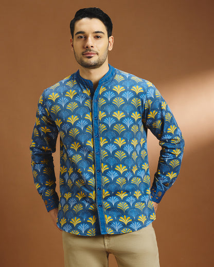 Art Deco cotton printed shirt - Cobalt Blue