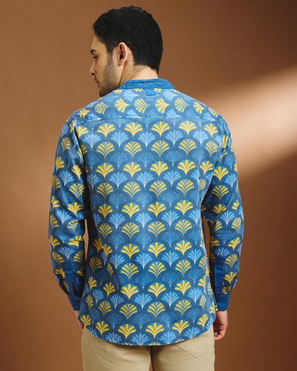 Art Deco cotton printed shirt - Cobalt Blue