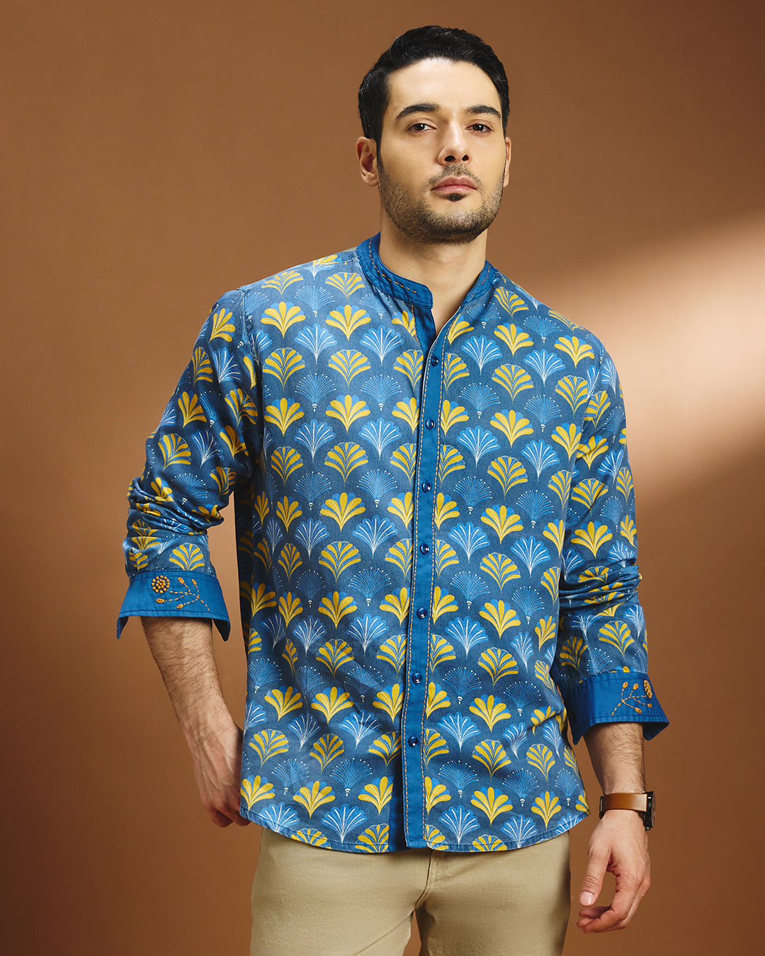 Art Deco cotton printed shirt - Cobalt Blue