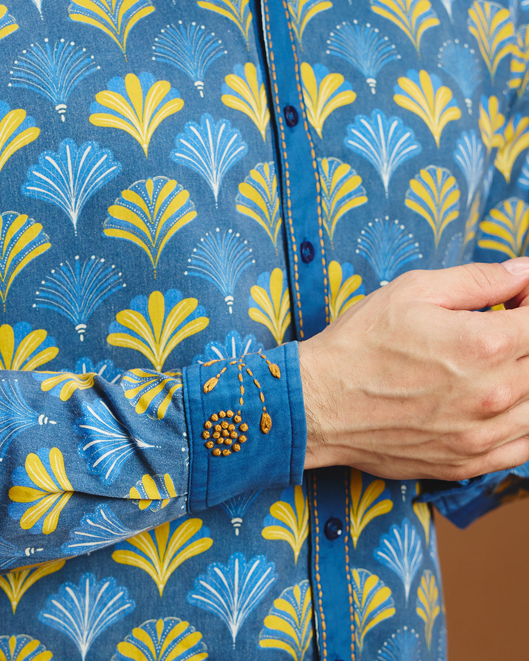 Art Deco cotton printed shirt - Cobalt Blue