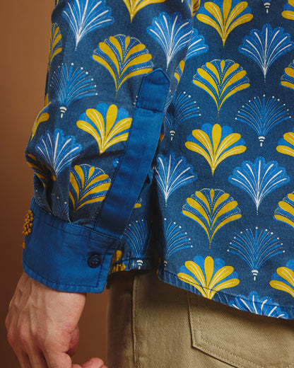Art Deco cotton printed shirt - Cobalt Blue