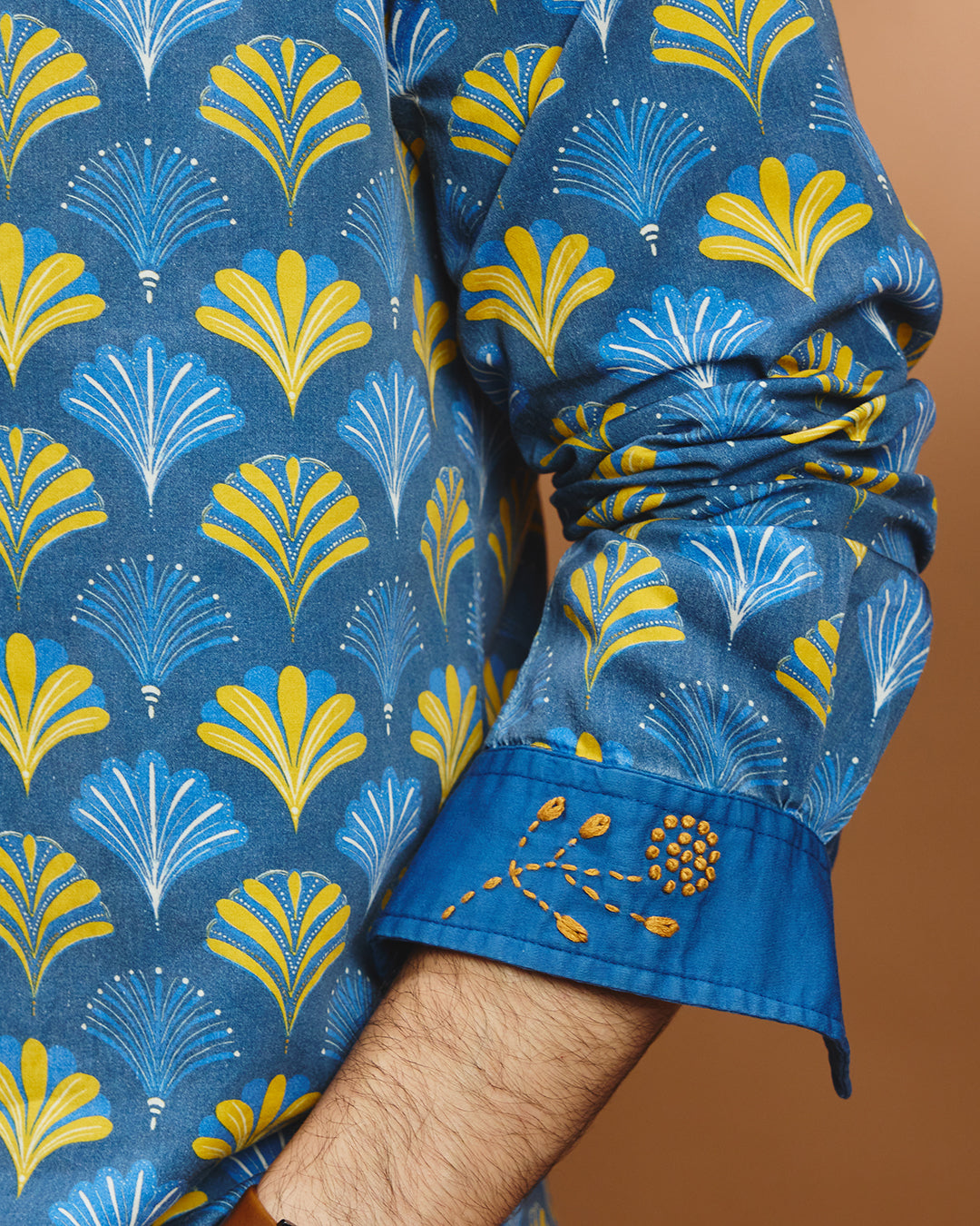Art Deco cotton printed shirt - Cobalt Blue