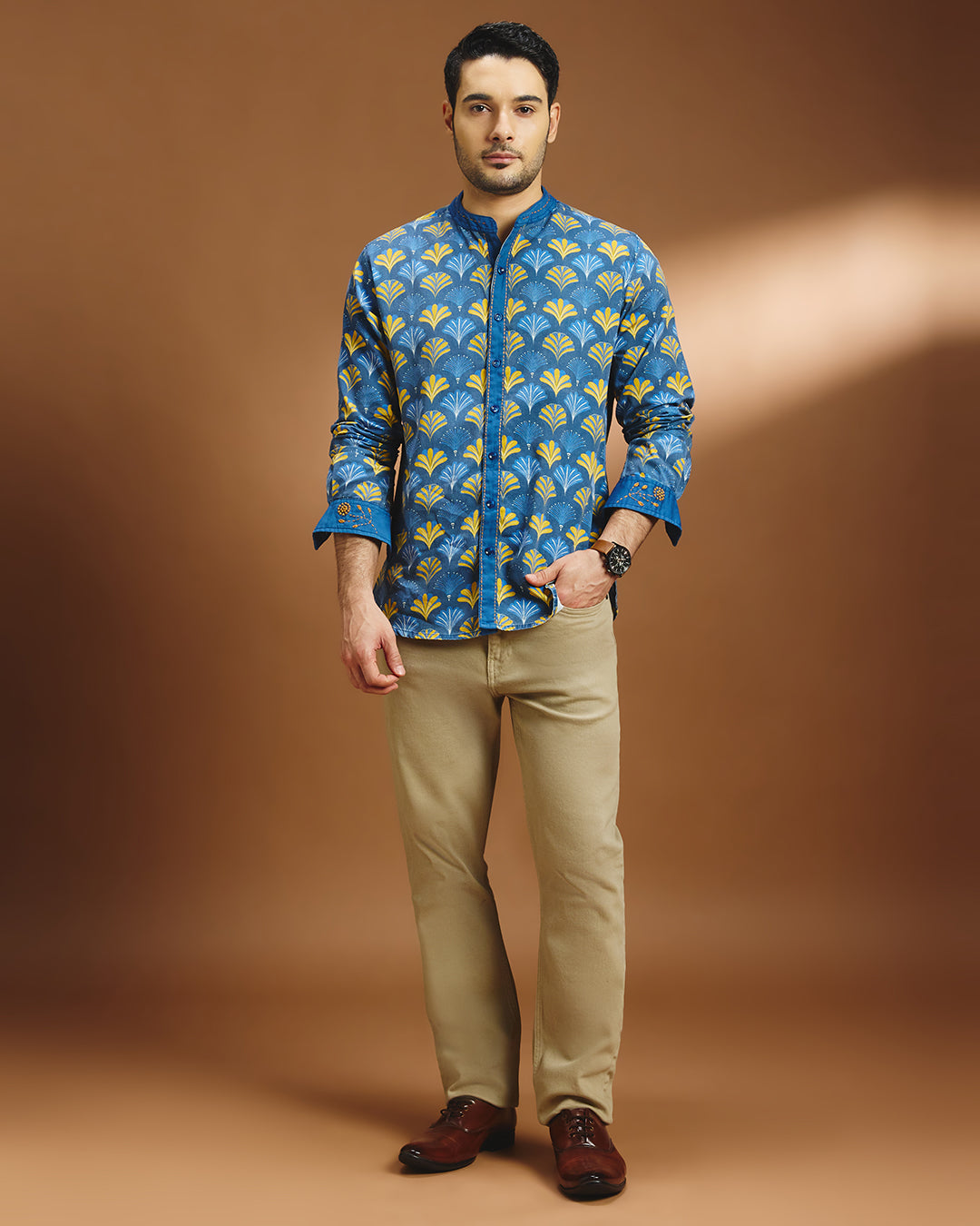 Art Deco cotton printed shirt - Cobalt Blue